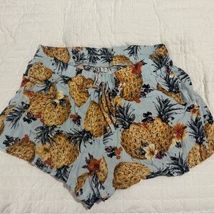 Gypsies & Moondust Blue Pineapple Print High Waist Shorts